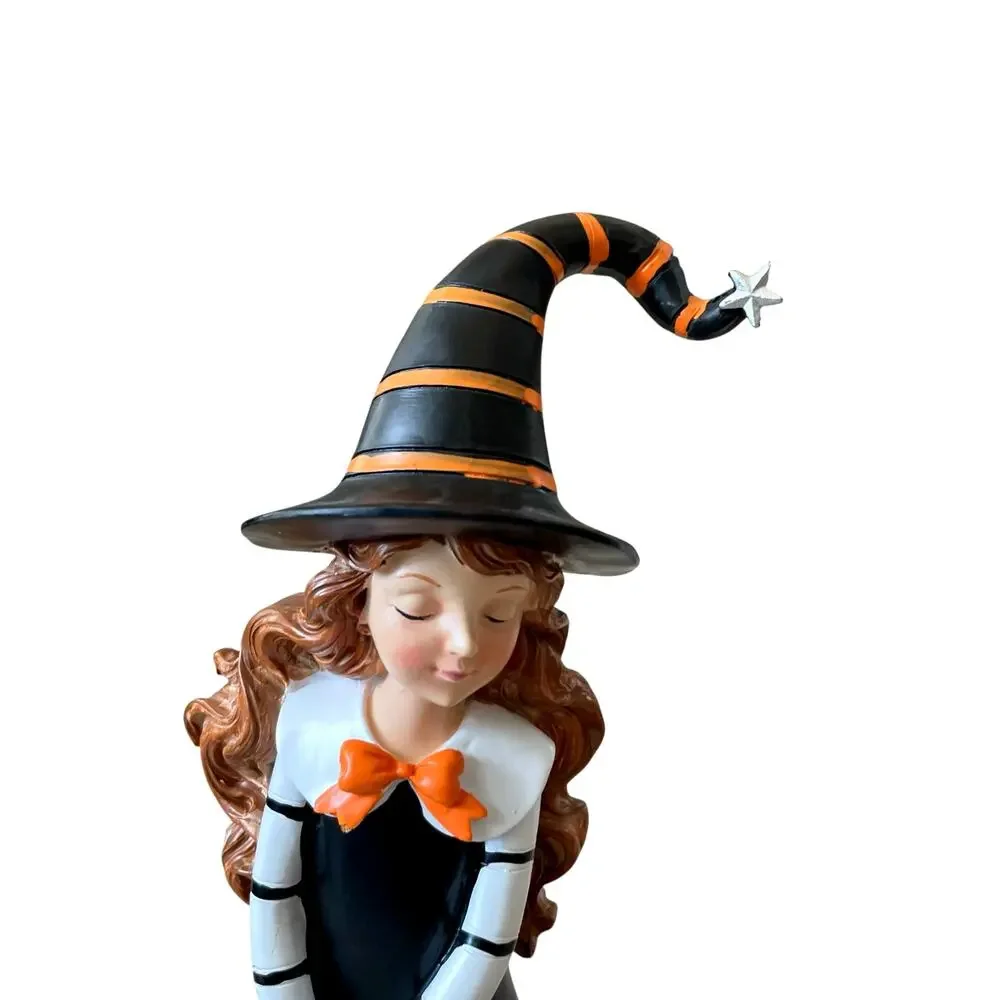 Candy Corn Lane Witch Figurine 14in Black Orange White Halloween Decor New